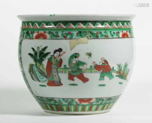 Chinese Qing Famille Verte Porcelain Fish Bowl