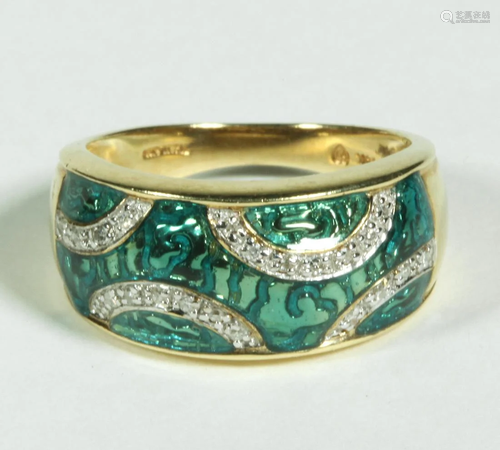 Turquoise Enamel, Diamond and 14K Yellow …