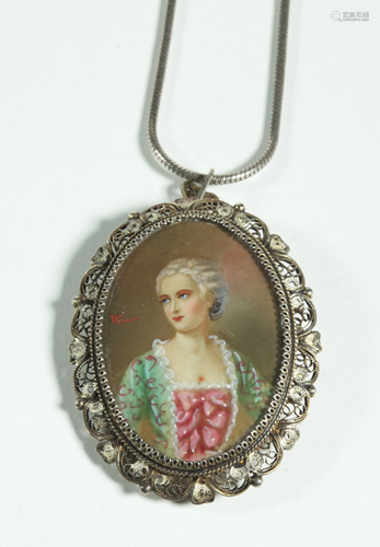 German Silver Gilt Oval Portrait Miniature Pen…