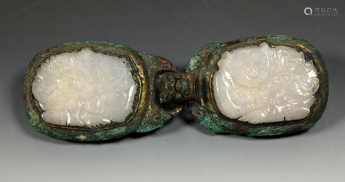 Chinese Yuan White Jade & Bronze Belt Buckle