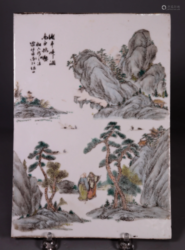 Chinese Famille Verte Porcelain Landscape Plaque