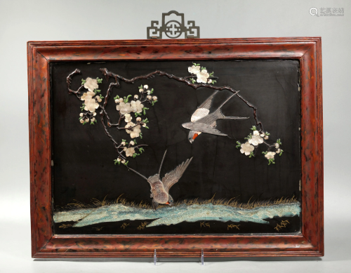 Chinese 19 C Fuzhou Lacquer Framed Swallow P…
