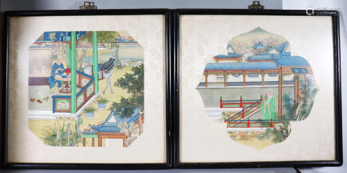 2 Chinese Qing Paintings on Silk of Schol…