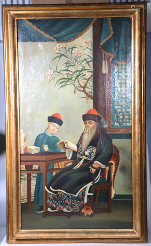 19 C Chinese Design Oil on Canvas Painting