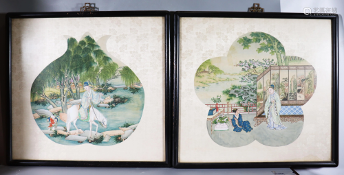2 Chinese Qing Paintings on Silk of Schol…
