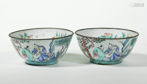 Pair Chinese Qing Canton Enamel on Copper…