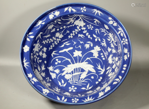 Lg Chinese 19 C White & Blue Porcelain De…