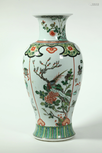 Chinese 19 C Famille Verte Porcelain Vase