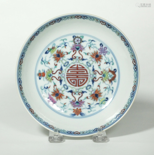 Chinese Doucai Enameled Porcelain Plate