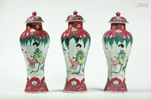 3 Chinese 18 C Famille Rose Porcelain Vases
