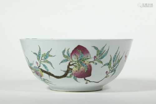 Chinese Famille Rose 9 Peaches & Bats Bowl