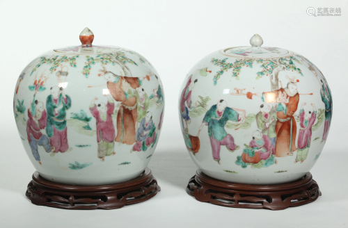 Pair Chinese 19 C Famille Rose Melon Shape…