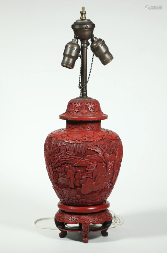 Chinese Cinnabar Red Lacquer Temple Jar & …