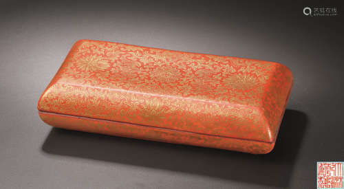 清晚期 珊瑚红釉描金福寿纹盖盒