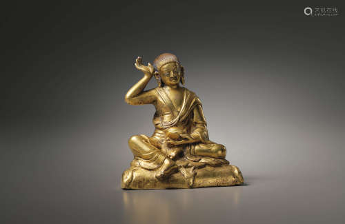 西藏十七世纪 铜鎏金米拉日巴
