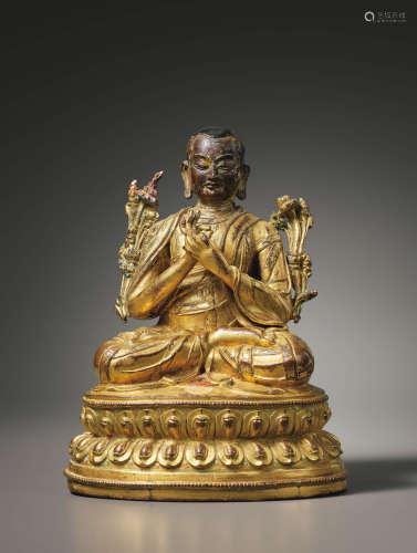 西藏十六世纪 铜鎏金上师像
