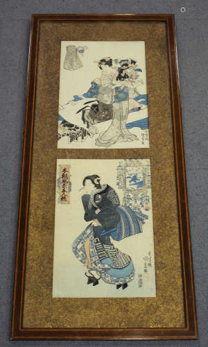 Utagawa Kunisada (1786-1865) - two Japanese polychrome woodblock oban prints, late Edo period,