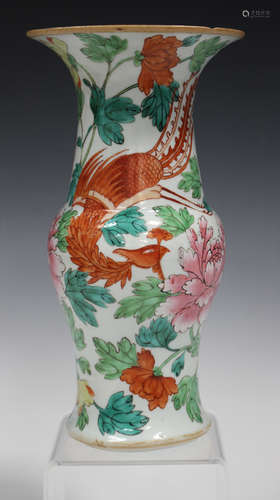 A Chinese famille rose porcelain vase, late 19th century, the baluster body painted in iron red with