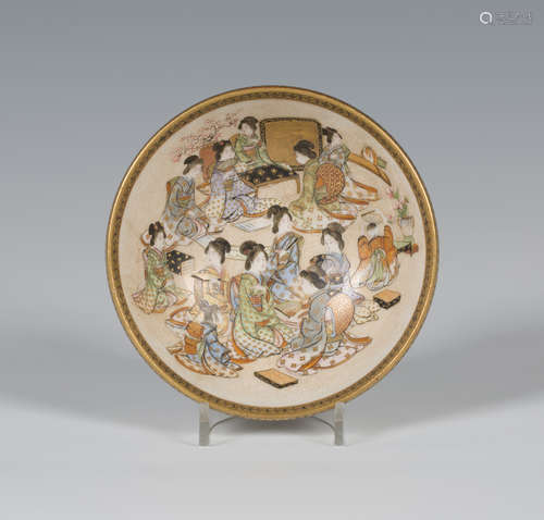 A Japanese Satsuma earthenware circular bowl by Kinkozan, Meiji period, finely painted and gilt to