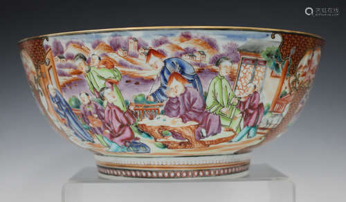 A Chinese famille rose export porcelain punch bowl, Qianlong period, painted in the Mandarin