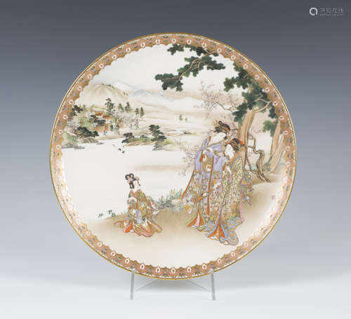 An exceptional Japanese documentary and dated Satsuma earthenware circular dish, Meiji period,