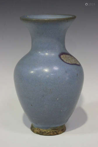 A Chinese Jun type stoneware vase, Song dynasty style but probably later, of ovoid form with