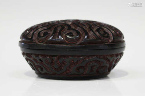 A Chinese tixi lacquer seal box and cover, late Ming dynasty and later, the multi-layered cinnabar