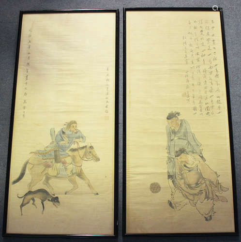 A group of four Chinese scroll paintings, late Qing dynasty/20th century, each painted with a