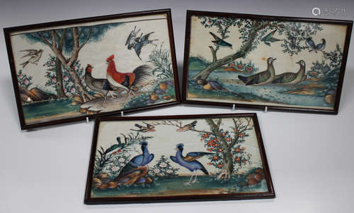 A group of three Chinese Canton export watercolour paintings on rice paper, mid to late 19th