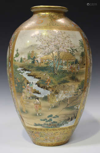 A large Japanese Satsuma earthenware vase by Matsumoto Hozan for the Yasuda Company, Meiji period,