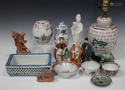 A collection of Chinese porcelain and works of art, Qianlong period and later, including two famille