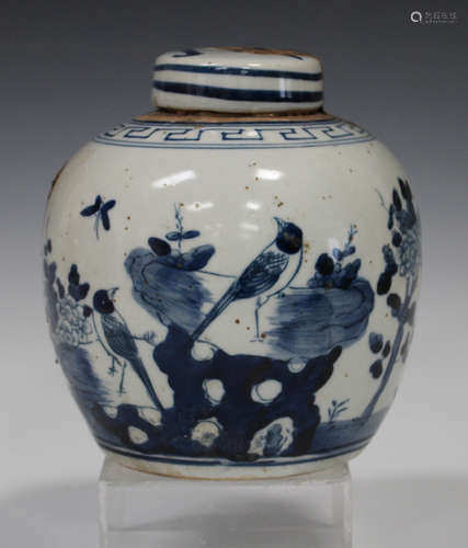 A Chinese blue and white porcelain ginger jar and cover, early 20th century, the body painted with