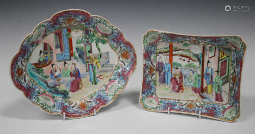 Two Chinese Canton famille rose porcelain dessert dishes, mid 19th century, one of lobed oval