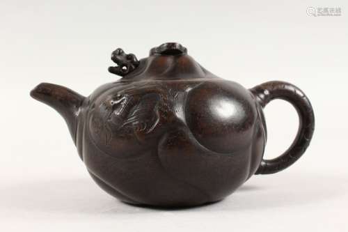A GOOD CHINESE YIXING CLAY DRAGON TEAPOT, the body of the pot with moulded dragon decoration, the