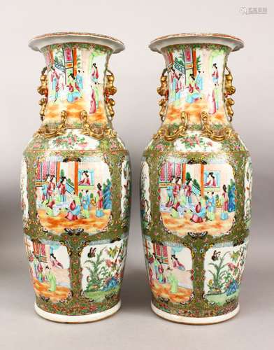 A LARGE PAIR OF CHINESE 19TH CENTURY CANTON PORCELAIN VASES with panel decoration of figures,