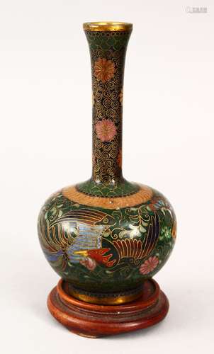 A GOOD JAPANESE MEIJI PERIOD CLOISONNE ENAMEL BOTTLE VASE, the body decorated with wire to depict