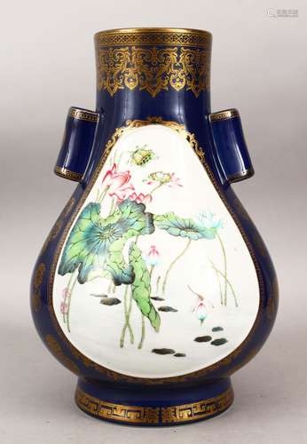 A GOOD CHINESE REPUBLIC STYLE FAMILLE ROSE BULBOUS PORCELAIN VASE, the vase with twin moulded