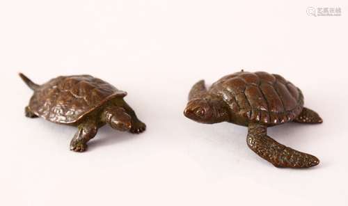 TWO JAPANESE BRONZE FIGURES OF TURTLES, both signed underside, 5cm.