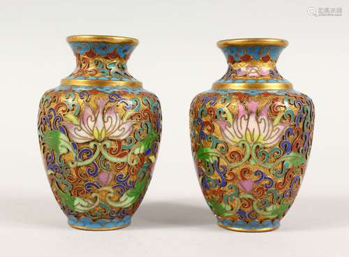 A PAIR OF 20TH CENTURY CHINESE CLOISONNE VASES, the vases with decoration depicting formal rosette