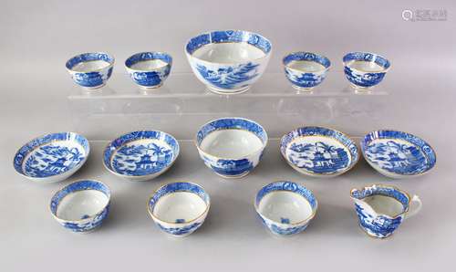 A LOT OF FOURTEEN LATER 19TH CENTURY CHINESE QIANLONG STYLE BLUE & WHITE PORCELAIN, comprising of