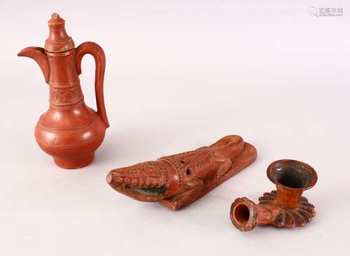 A COLLECTION OF THREE OTTOMAN TOPHANE PIECES, including a coffee pot, 18cm, crocodile shaped foot