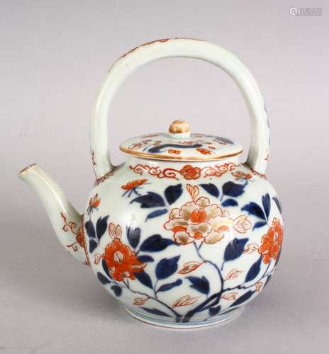 A GOOD JAPANESE EDO PERIOD ARITA PORCELAIN SAKE POT / TEA POT AND COVER, the body of the vessel