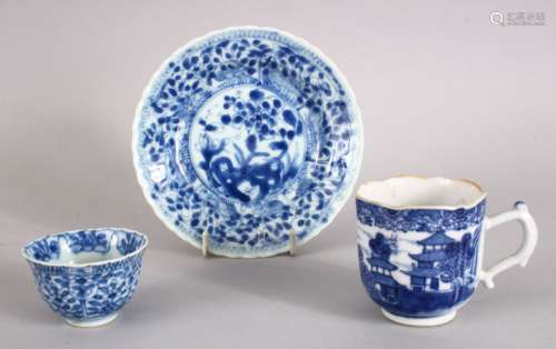 THREE 18TH CENTURY CHINESE BLUE & WHITE PORCELAIN ITEMS, comprising of an unusual kangxi blue &