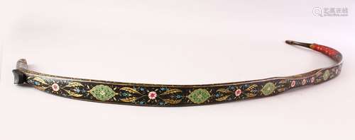 A GOOD 19TH CENTURY OR EARLIER TURKISH OTTOMAN PAINTED WOODEN BOW, the bow decorated finely with