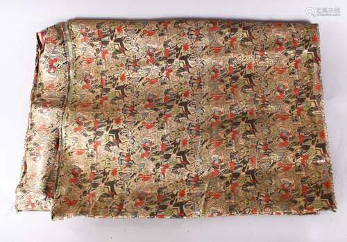 A VERY FINE PERSIAN METAL THREAD SILK BROCADE TEXTILE, depicting various battle scenes.