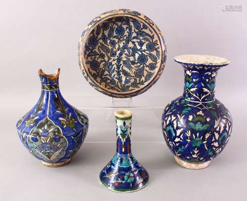 A COLLECTION OF FOUR PALESTINIAN IZNIK STYTLE ARMINIAN WORKSHOPS POTTERY PIECES, comprising a larger