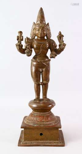 A LARGE INDIAN BRONZE FIGURE OF A HINIDU GOD, 43cm high.