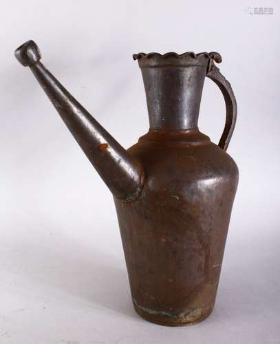 A GOOD 19TH CENTURY ISLAMIC BRONZE EWER, 33cm high x 32cm.