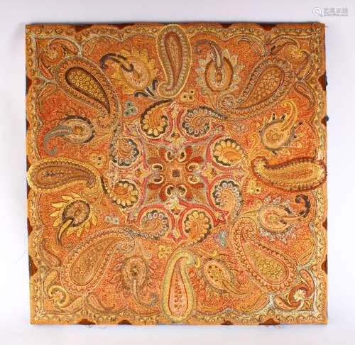 A GOOD 18TH / 19TH CENTURY INDIAN KASHMIR EMBROIDERED COTTON & SILK PANEL, the panel finely