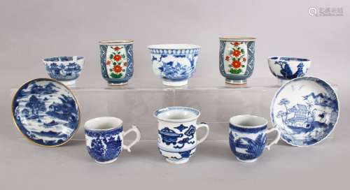 A GOOD MIXED LOT OF 18TH CENTURY CHINESE / JAPANESE BLUE & WHITE PORCELAIN WARES, consisting of a